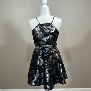 Trac Dry Goods Floral Mini Dress with Lace Open Back